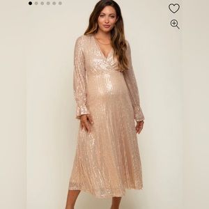 PINKBLUSH Gold Sequin Long Sleeve Wrap Maternity Maxi Dress